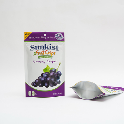 1.2oz ফ্রুট চিপস VMPET স্ট্যান্ড আপ জিপার ব্যাগ রিসিলেবল পাউচ প্লাস্টিক প্যাকেজিং